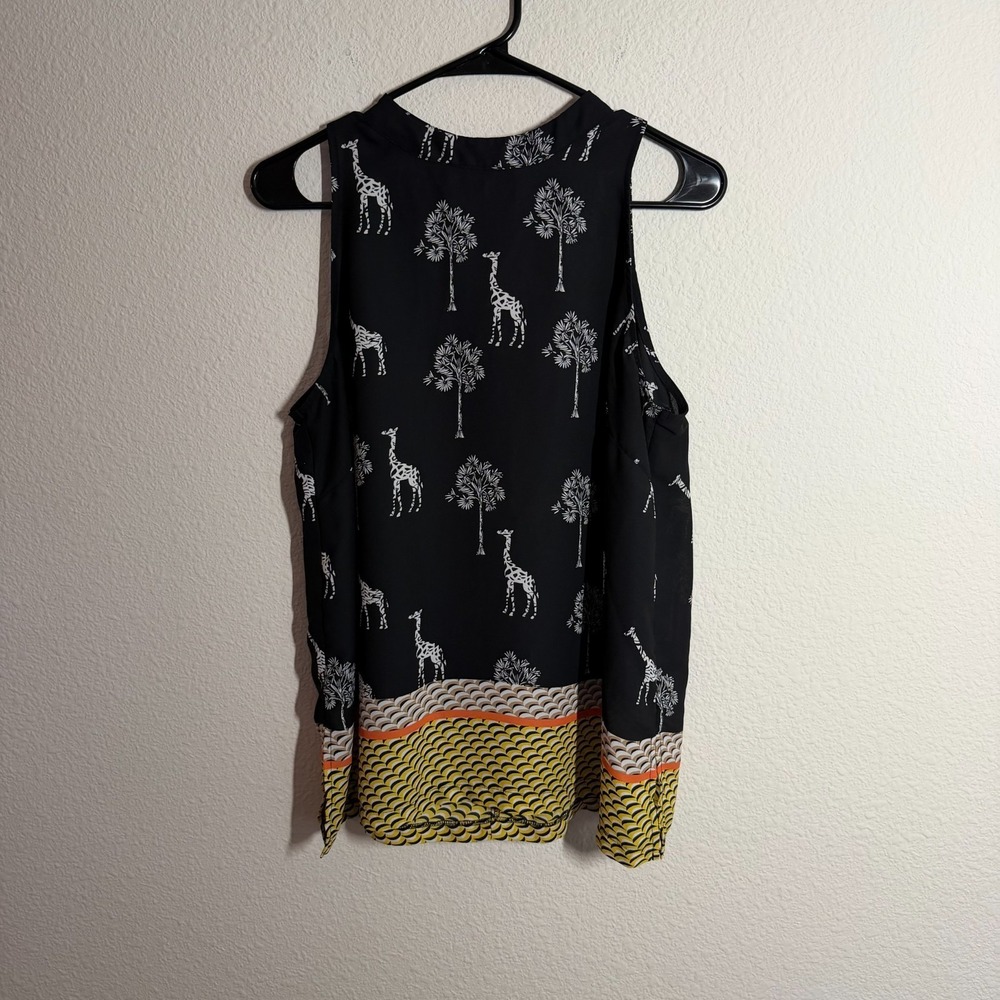 Worthington Blouse Top Womens Large Black Giraffe Print Keyhole Back Side‎ Slits